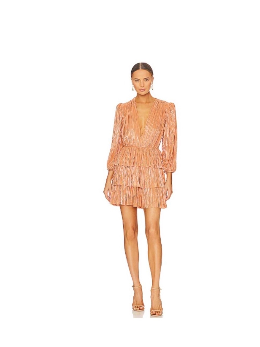 Sabina Peach Tiered V-Neck Mini Dress (worn once)